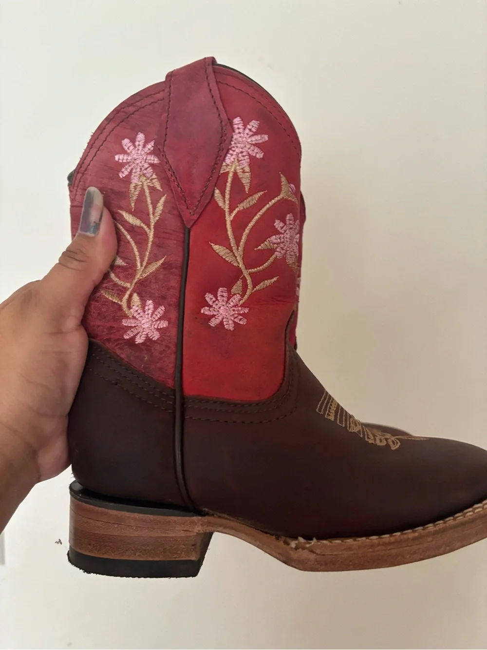 Girl Brown & Red Embroidered Western Boots